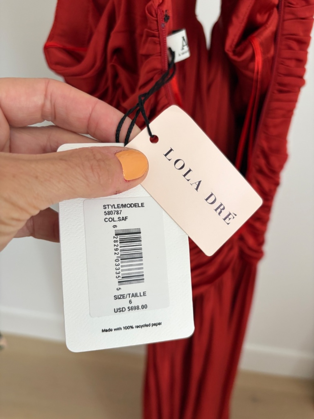 AMUR Hoper Dress Gown Red Saffron SZ 6 NWT - Picture 9 of 9